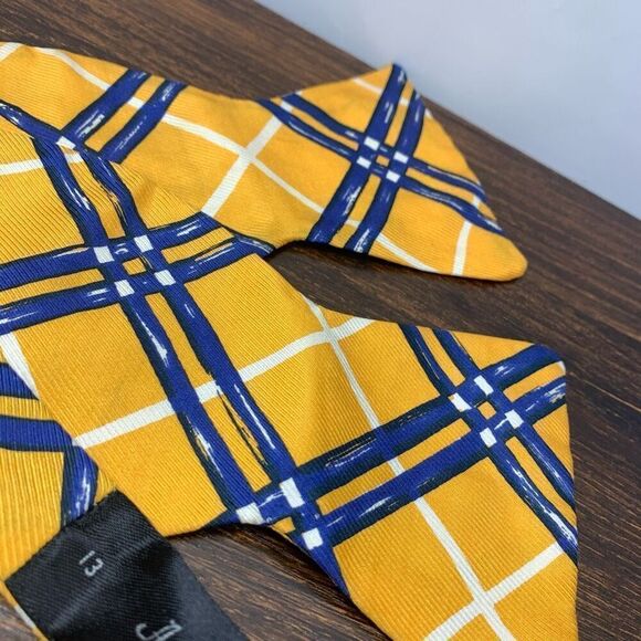 Vintage Men's Plaid Yellow & Blue Plaid Pattern Bow Tie Adjustable - Picture 4 of 4